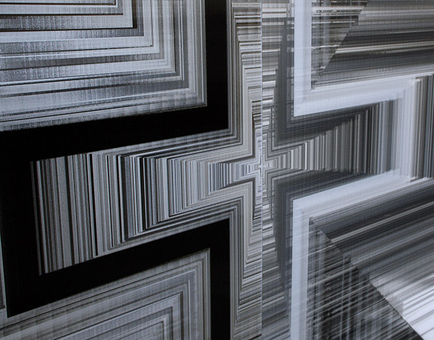 Eurasia_Xplosion (Cross/Ya), 2012 / Lenticular print on black and white plexiglas, 1.80 × 1.80 m (2 panels)