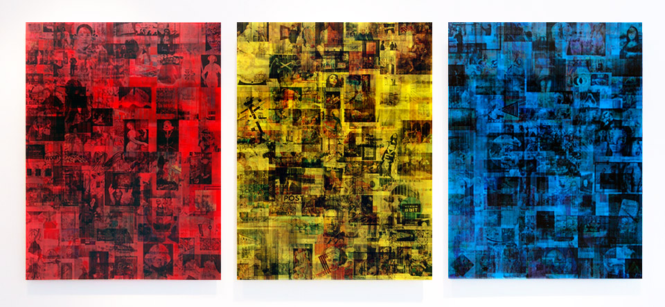 The Death of Painting (Google)_After Rodchenko, 2012 / Lenticular print on red, yellow and blue plexiglas, 3 panels : 0.90 × 1.20 m each