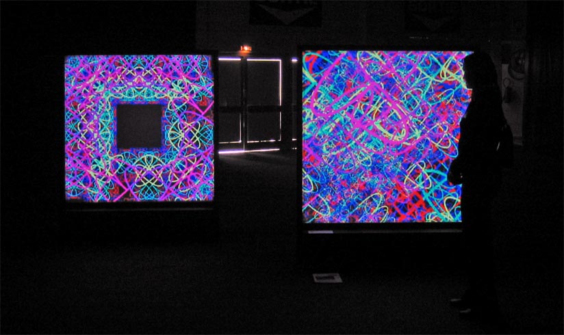 Video installation with 2 videoprojectors, duration: 3 min.loop,  2 screens : 1.50 x 1.50 m each
