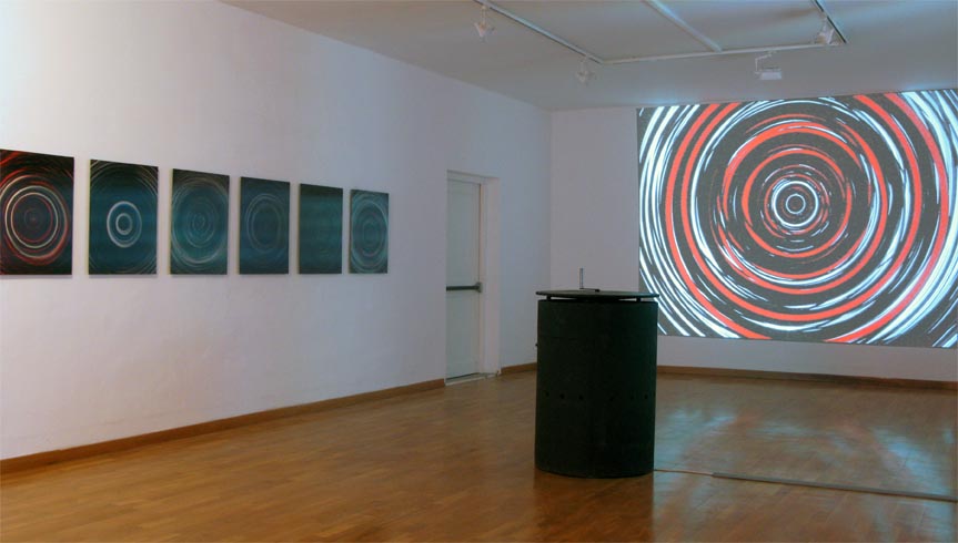 Spin, 2007 / Espace Orenga de Gaffory, Patrimonio, FR  / Lenticular mounted on alu-dibon, 0.55 × 0.70 m each / Interactive video installation with 1 videoprojector