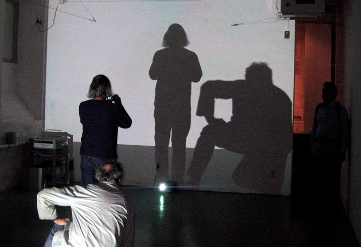 Blink, 2007 / Artpool, Budapest - HU / Site specific installation with 2 videoprojectors, Sound track: Thanos Chrysakis, Video software: Claude Micheli