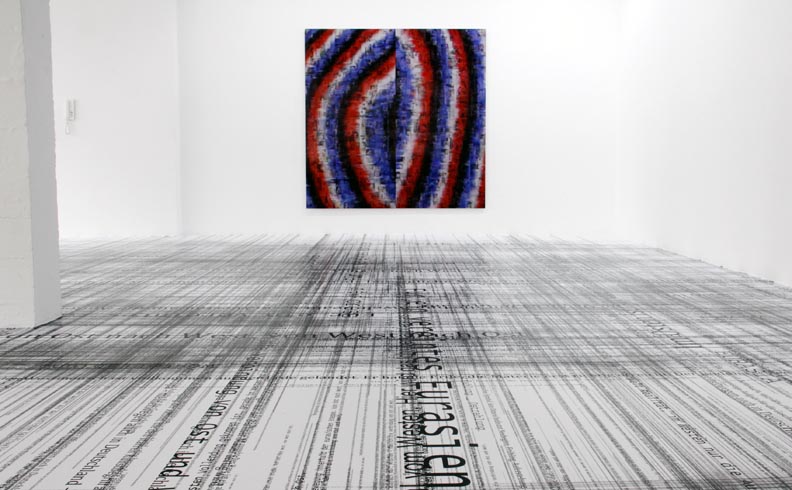 Eurasia (Google_Red-White-Blue-Black_West/East), 2012 / Exhibition view, Eurasia, TZR Galerie Kai Brückner, Düsseldorf, 2012 / Lenticular print on aluminum composite, 1.80 × 1.80 m
