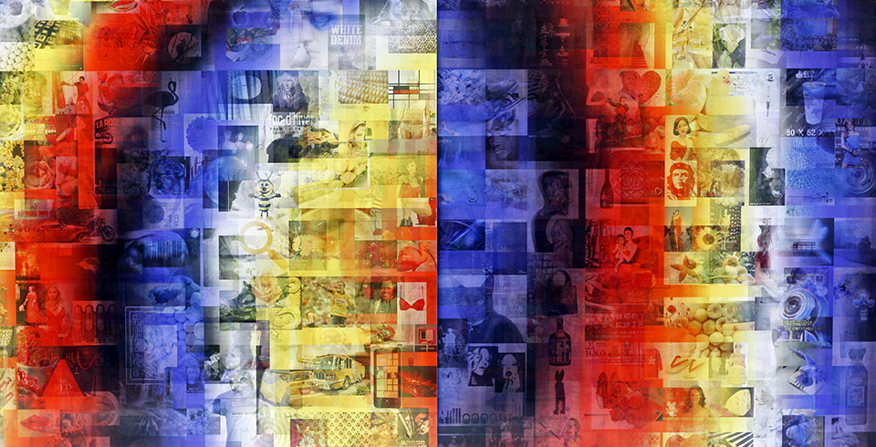 Eurasia (Google_Red-Yellow-White-Blue-Black_West/East), 2013 / Lenticular print on aluminum composite, 3.60 × 1.80 m (4 panels)
