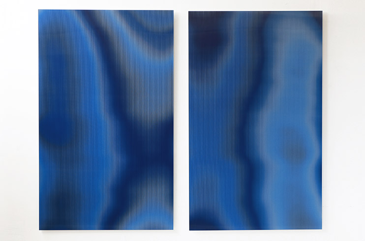 Post-Digital Blue (A4 & A5), 2013 / Lenticular print on aluminum composite, 2 panels, 1.10 × 1.80 m (each)