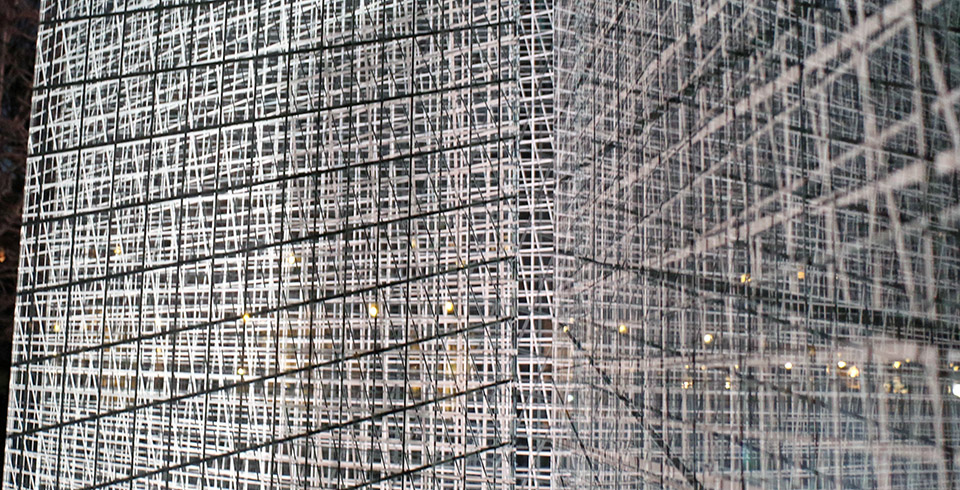 Perspectives Inversées, 2017 / Jardin du Palais-Royal, Paris, FR / Pascal Dombis in collaboration with Gil Percal (architect) / 3 printed glass panels, 1.20 × 2.80 m (each panel)