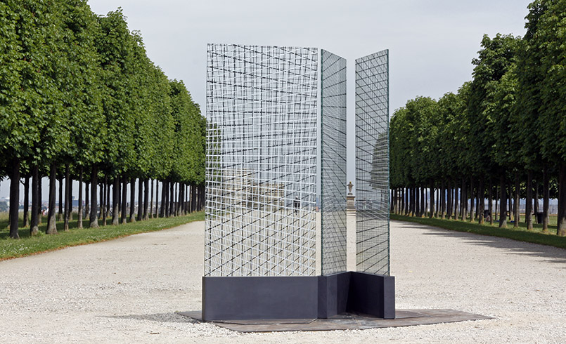 Perspectives Inversées, 2017 /  Domaine national de Saint-Germain-en-Laye, FR / Pascal Dombis in collaboration with Gil Percal (architect) / 3 printed glass panels, 1.20 × 2.80 m (each panel)