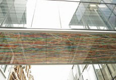 Pascal Dombis and Gil Percal ‘permanent artwork, Ligne-Flux, is a large printed glass under-face of a footbridge, linking 2 buildings of the newly National School of Architecture in Strasbourg (France). […]