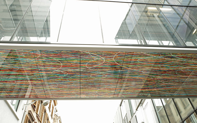 Pascal Dombis & Gil Percal / Foot-bridge under face, printed glass panels, 9.00 x 2.50 m in total