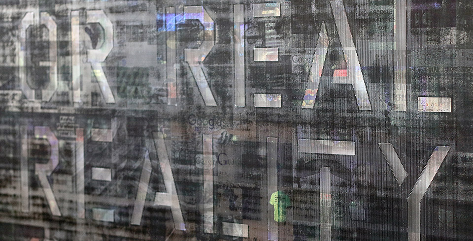 Meta-Google (Reality Is Simply A Constant Scanning Pattern), 2017 / Lenticular print on cut black aluminum composite, 1.10 x 1.80 m (each panel)