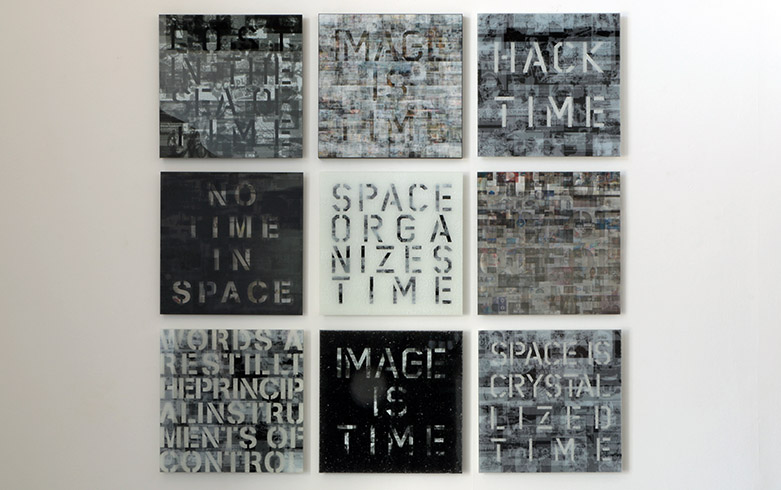 Time Is Time Was, Espace Art Contemporain Orenga de Gaffory, Patrimonio, FR, 6 Jul. > 1 Oct. 2017 / Installation view, Ceramic ink on multilayered cracked glass panel, 0.60 x 0.60 m each