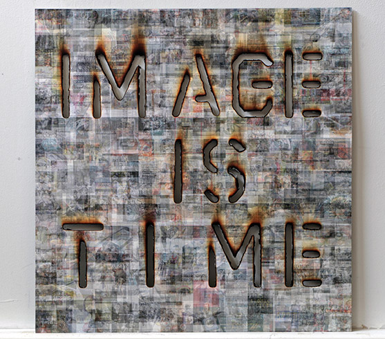 Image Is Time, 2017 / Pigment print on archival paper, mounted on cut aluminum composite and blow torch burnt, 0.60 × 0.60 m