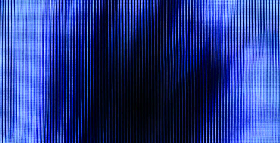 Blue Screen of Death, 2014 / Detail view / Video installation with 4 lenticular screens, 3 computers and specific software, 1.10 × 1.50 m