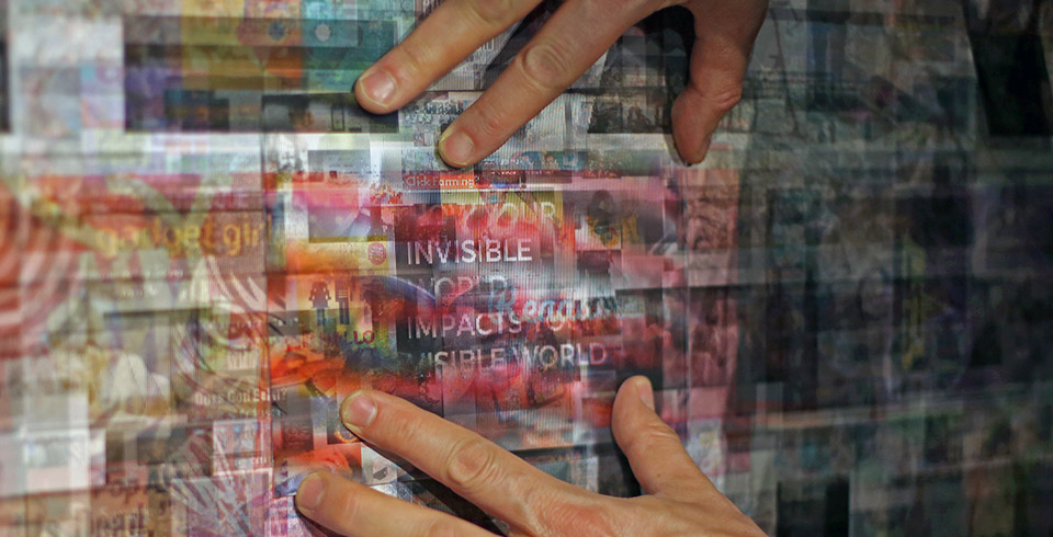 Invisible Generation, 2019 / Installation view, Invisible Man, Wood Street Galleries, Pittsburgh / Site specific print installation with lenticular sheets, 6.00 × 3.00 m