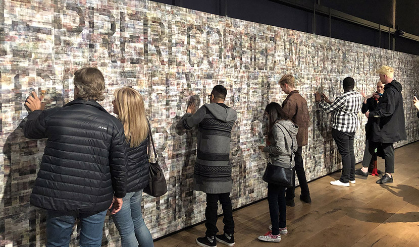 The Invisible Generation, 2019 / Installation view, Keyes Art Mile - Galerie Pascal Janssens,Johannesburg b/ Site specific print installation with lenticular sheets, 12.00 × 2.50 m