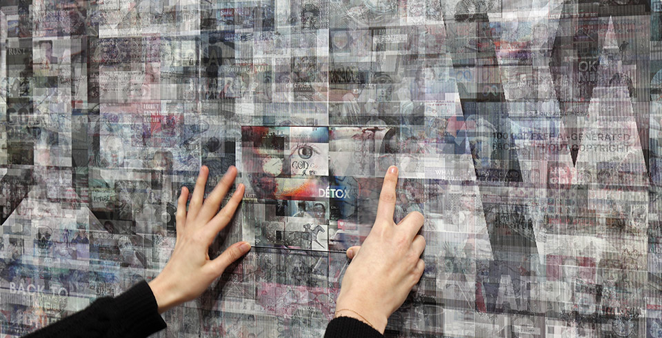 The Invisible Generation, 2021 / Centre Culturel Canadien, Paris, FR / Site specific print installation with lenticular sheets, 10.00 × 3.00 m