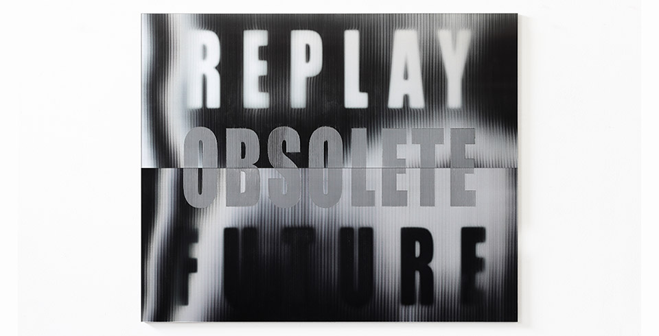 Replay Future (Obsolete), 2023 / Varnish on lenticular print / 1.10 × 0.90 m
