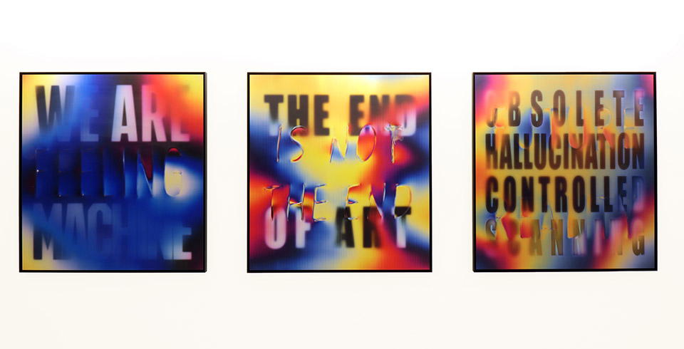 The End Of Art Is Not The End / Bluerider Art, London, UK / Blowtorch burned lenticular, 1.10 x 1.20 m (each)