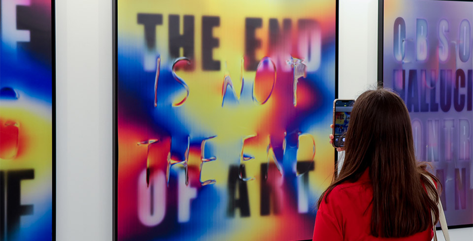 The End Of Art Is Not The End / Bluerider Art, London, UK / Blowtorch burned lenticular, 1.10 x 1.20 m (each)