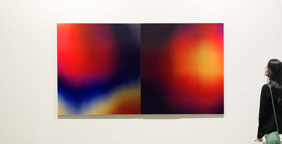 Hot Dark Future I, 2021, Lenticular print on aluminum composite, 2.20 × 1.20 m / Exhibition view, Dan Galeria, SP Arte, São Paulo, 2022