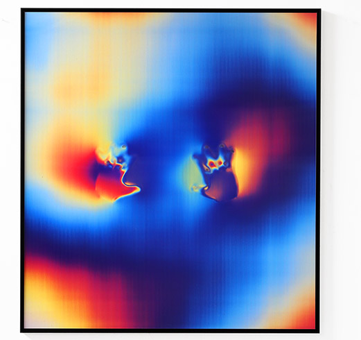 Self-Portrait I (Post-Digital Burn), 2022, Blowtorch burned lenticular print, 1.10 × 1.20 m