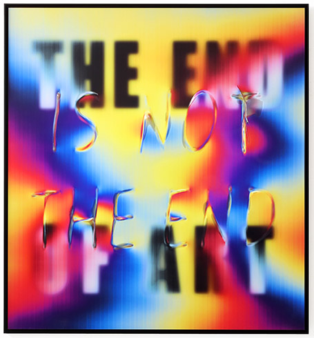 THE END OF ART (Post-Digital Burn), 2024, Blowtorch burned lenticular print, 1.10 × 1.20 m