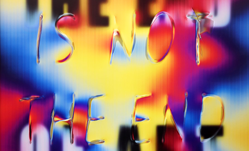 THE END OF ART (Post-Digital Burn), 2024, detail, Blowtorch burned lenticular print, 1.10 × 1.20 m