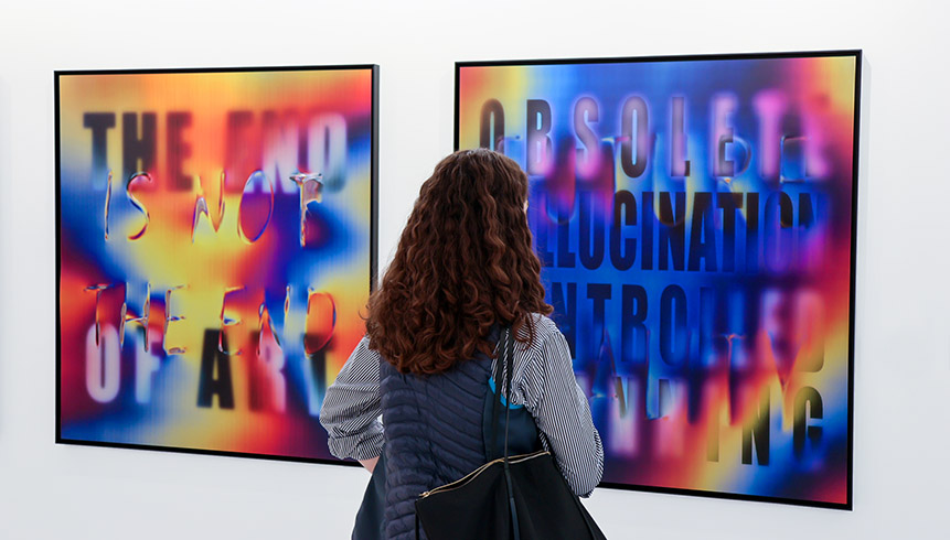 THE END OF ART (Post-Digital Burn), 2024 / Obsolete Hallucination (Post-Digital Burn), 2024 / 1.10 × 1.20 m each / Exhibition view, The End Of Art Is Not The End, Bluerider Gallery, London, 2024