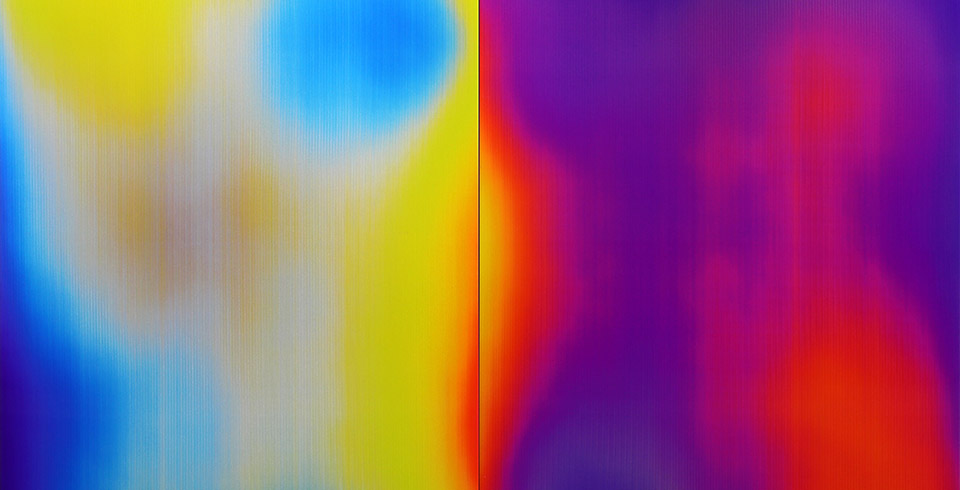 Post-Digital Mirror (Thermal X1), detail, 2024, Lenticular print on aluminum composite, 1.80 × 1.80 m