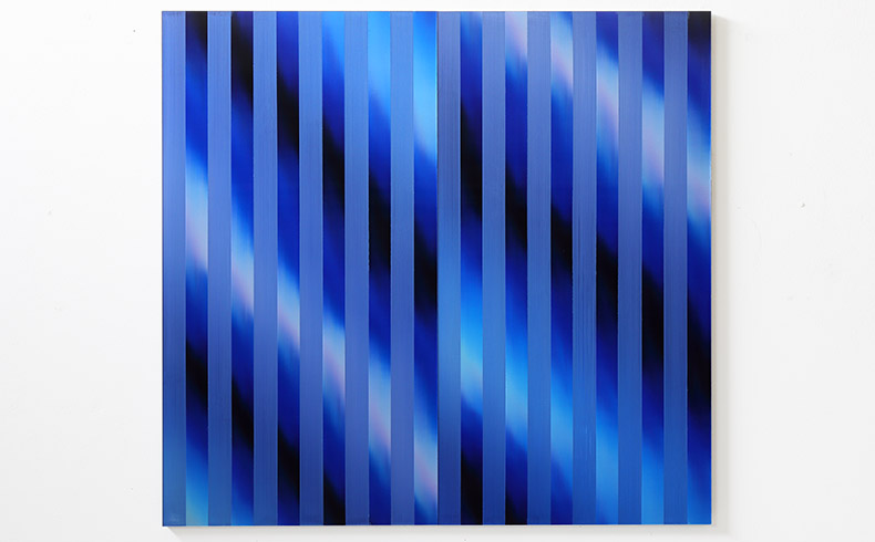 Post-Digital Stripes (Blue) (U1), 2022 / Varnish on lenticular print, 1.10 × 1.20 m