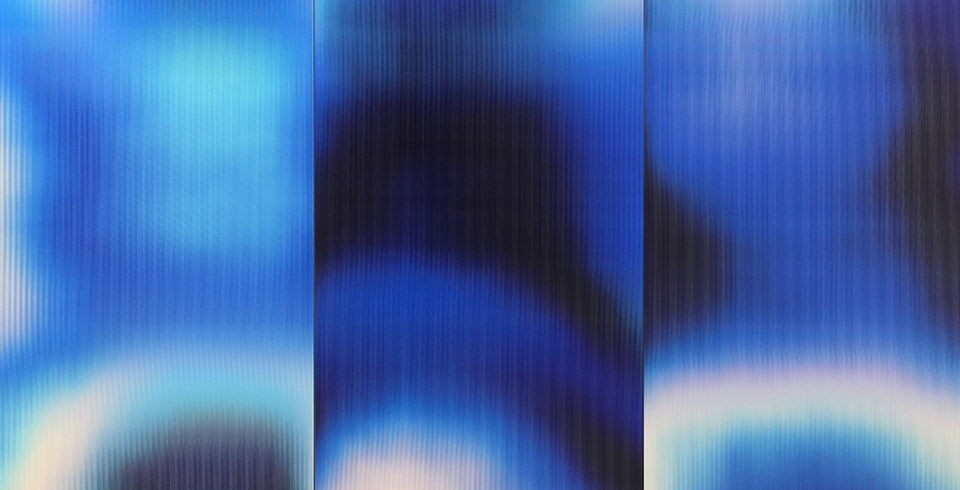 Post-Digital Blue (X3), detail, 2023, Lenticular print on aluminum composite, 1.80 × 1.80 m
