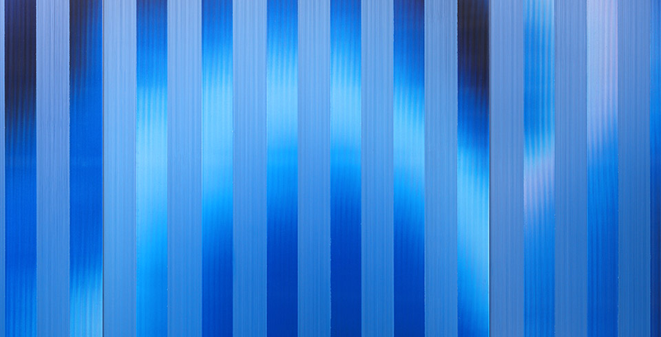 Post-Digital Stripes (Blue) (X1), 2022, detail / Varnish on lenticular print, 1.80 × 1.67 m