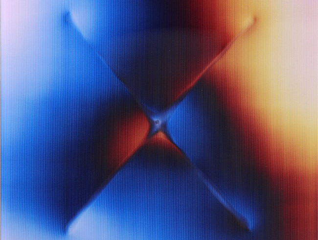 X (Post-Digital Burn) (D13), 2021, Blowtorch burned lenticular print, 0.60 × 0.60 m