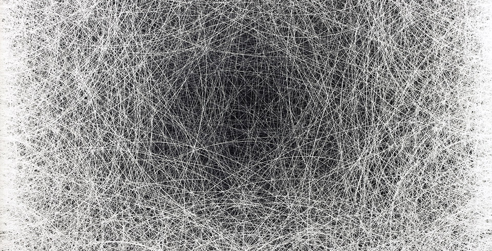 Meta-Aura (S7), detail, 2024 / Laser-engraved black pigment painted acrylic panel, 0.80 × 0.80 m