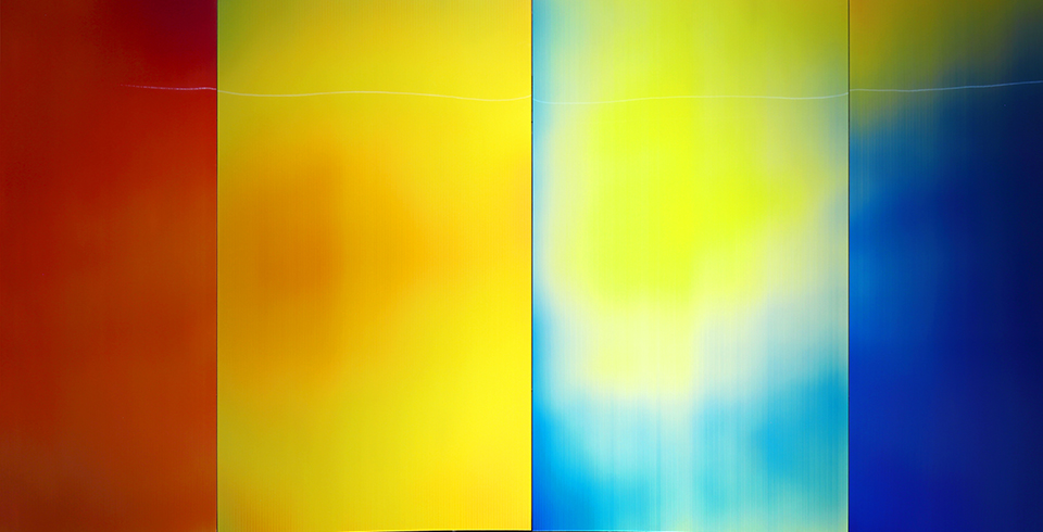 Post-Digital Mirror (Chromatic Arc), Exhibition view, L'Ososphere, Strasbourg, France, 2026 / Lenticular / 6.0 × 1.80 m (6 panels, 1.0 x 1.8 m each)