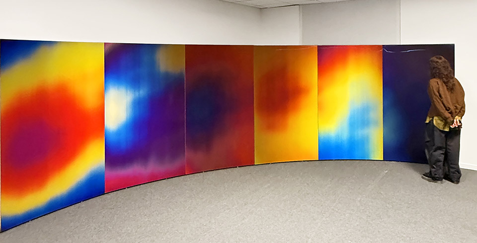 Post-Digital Mirror (Chromatic Arc), Exhibition view, L'Ososphere, Strasbourg, France, 2026 / Lenticular / 6.0 × 1.80 m (6 panels, 1.0 x 1.8 m each)